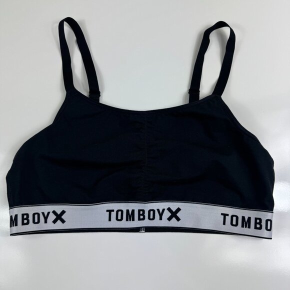 TomboyX Scoop Neck Unlined Bralette XL Black Logo Adjustable Convertible Straps - Picture 1 of 7